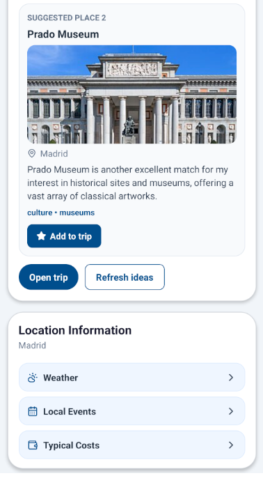 aviaroute activity and trip planning screen for organising travel details
